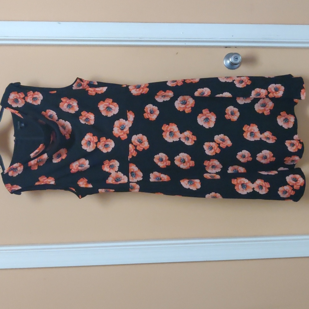 Talbots Sleeveless Black and Orange Floral Design Dress